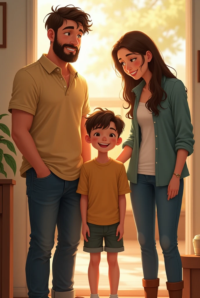 Give me a picture of a tall boy standing with their mom and dad
