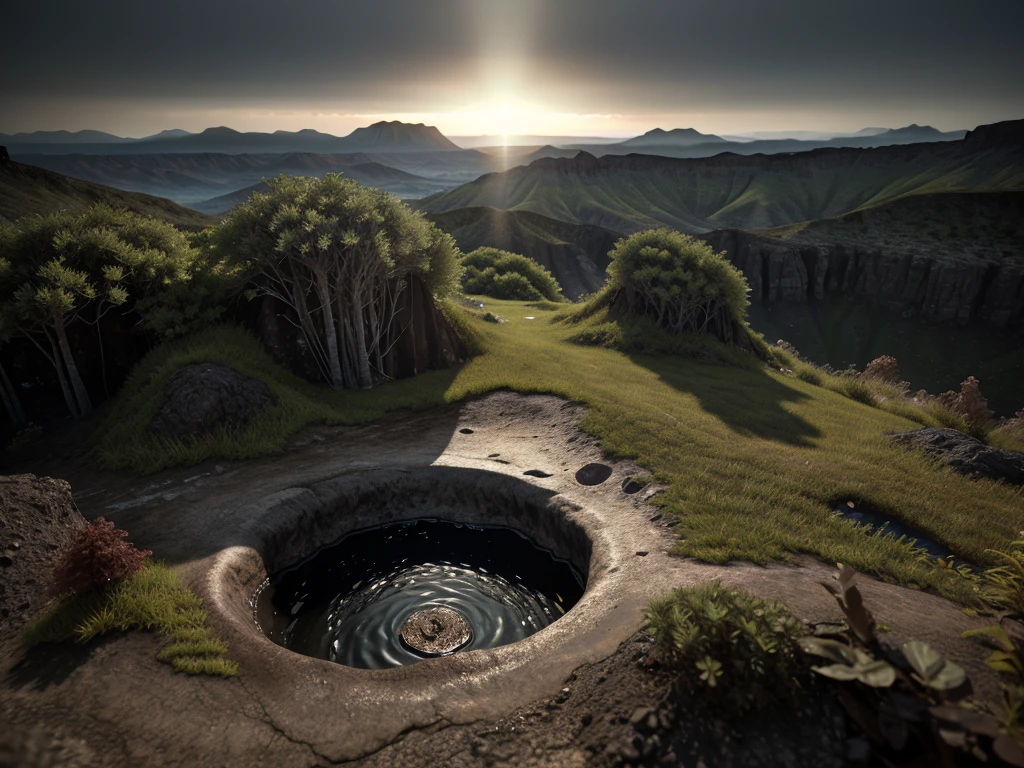 photorealistic shot of natural terrain with dug a hole, closed in petri dish, masterpiece, ultra high res, (photorealistic:1.4), cinema lighting, insanely detailed, hyper realistic, intricate design, fine details, octane render