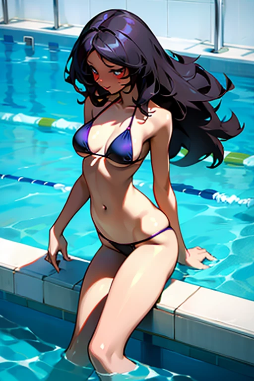 black woman in bikini, long hair, In the pool (sexly)