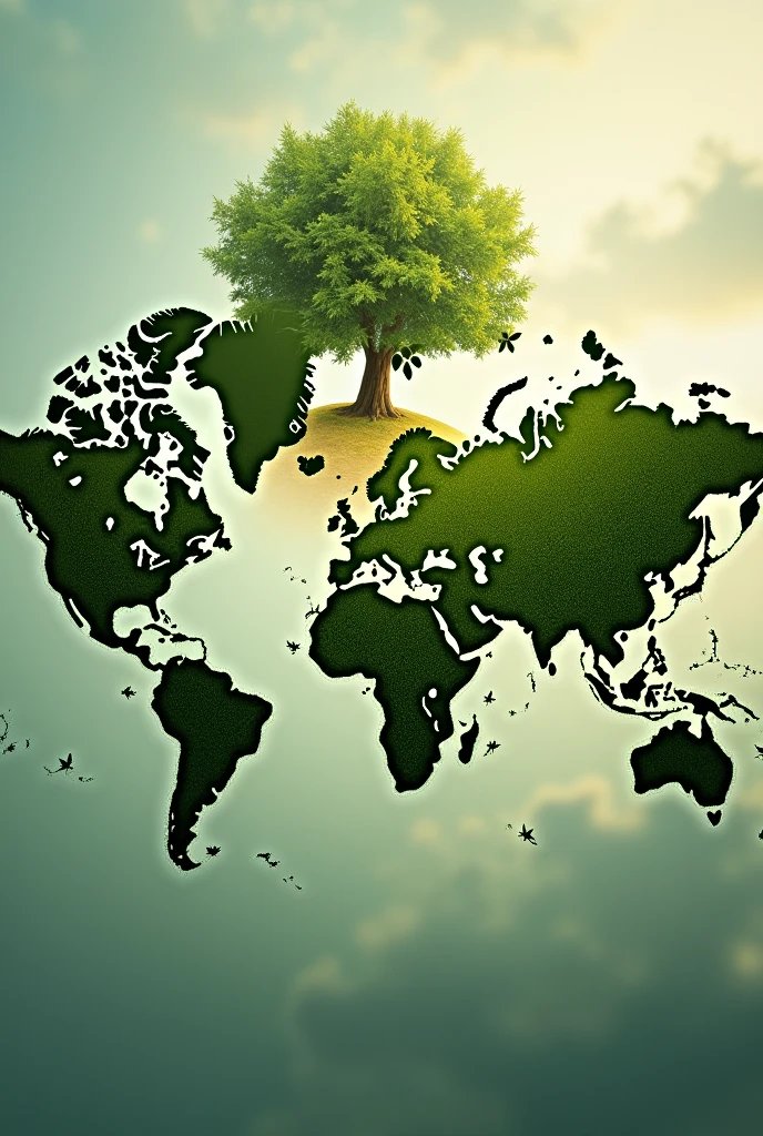 Green colour world map with a terrist photo