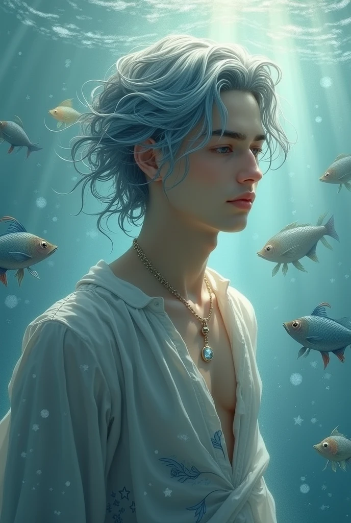 Create an image of what the Pisces sign could look like as a male human
