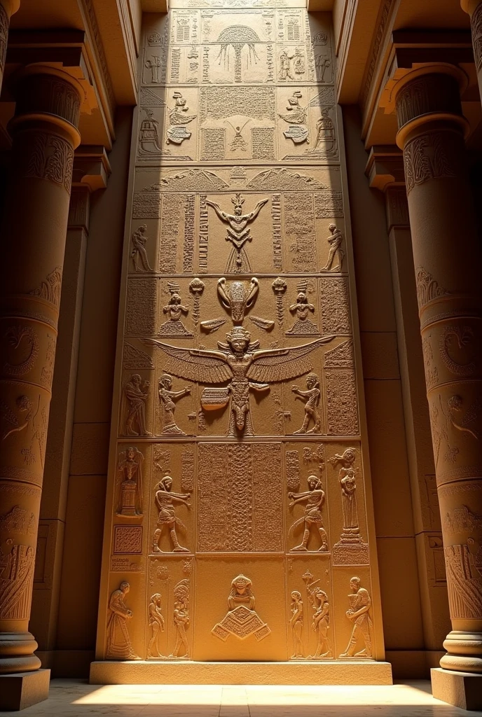 hieroglyphics on wall seen from the front