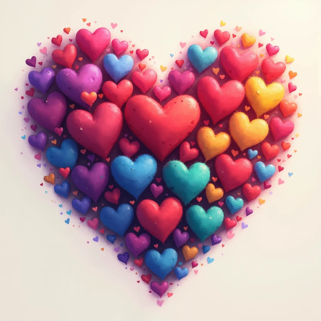 color々Colorful hearts of various sizes gather together in the shape of a heart.