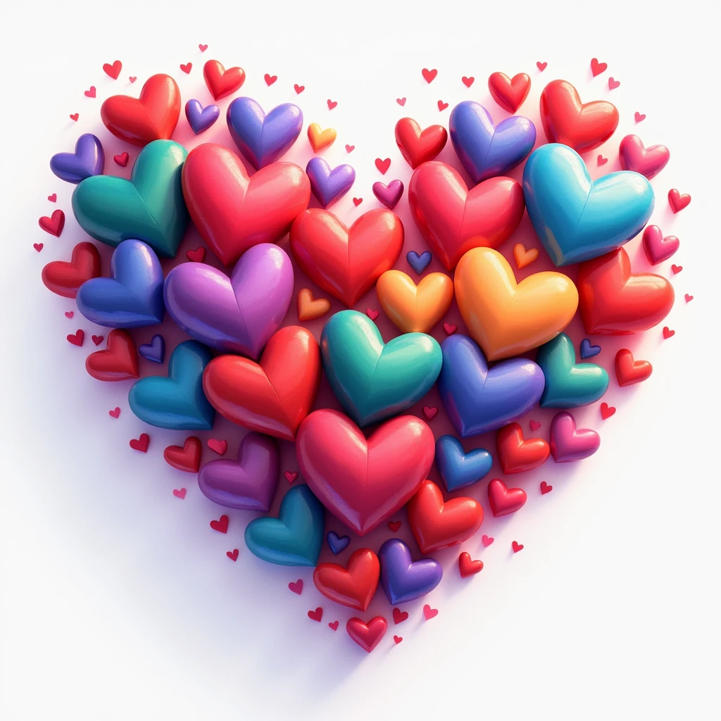 color々Colorful hearts of various sizes gather together in the shape of a heart.
