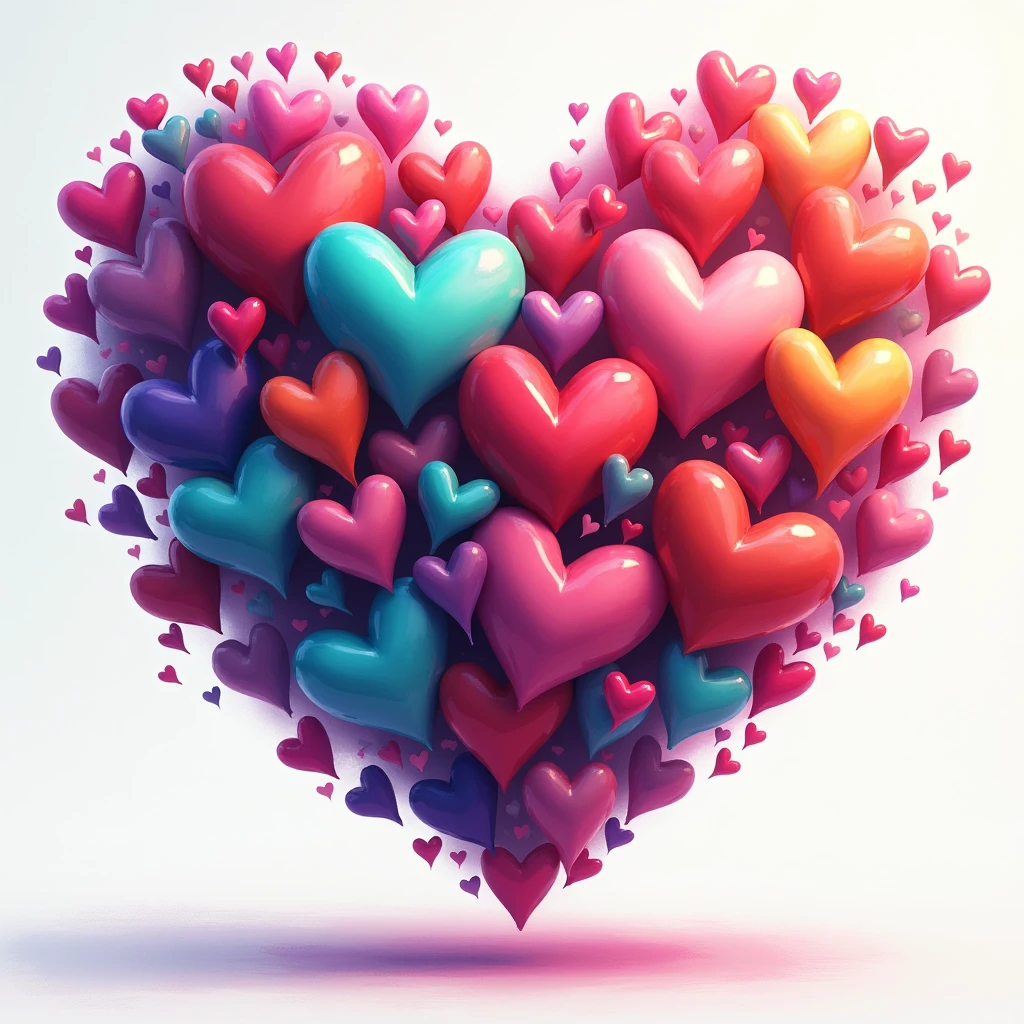 color々Colorful hearts of various sizes gather together in the shape of a heart.