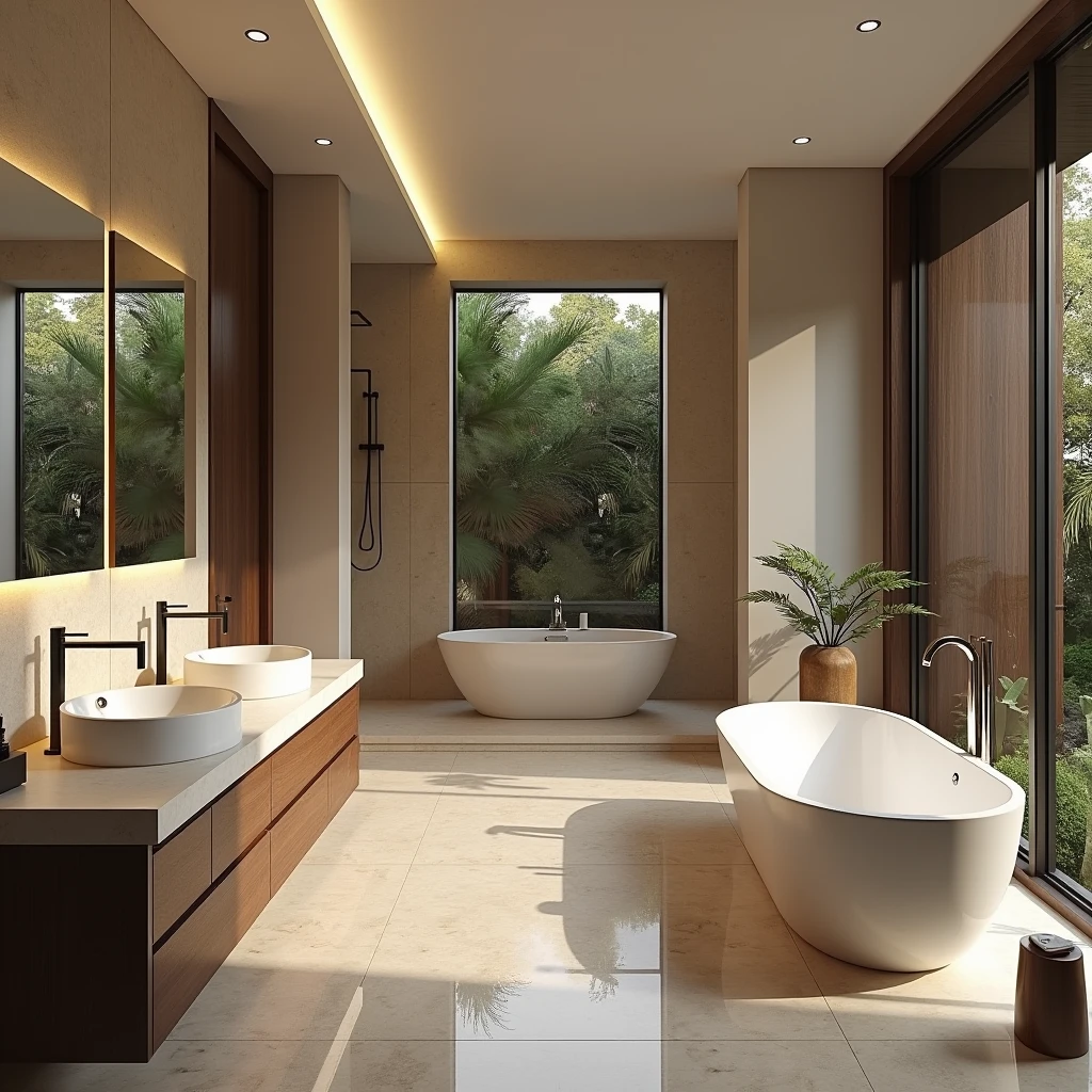Interior design , couple's bathroom , luxurious and modern in the northeast of Brazil , ultra realisitic , ultra-realistic render , 4 K ,