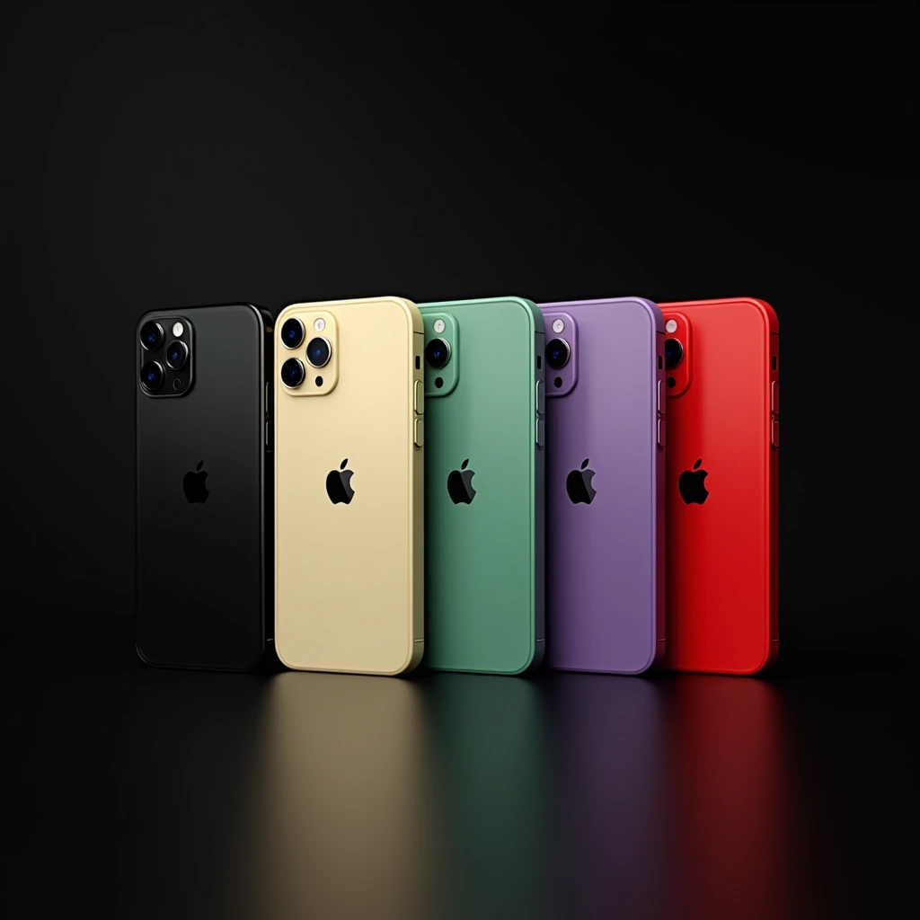 six iphone 11 series with black, white, light yellow, green tosca, purple dan red color at black gradient background. Included logo and iphone writing.