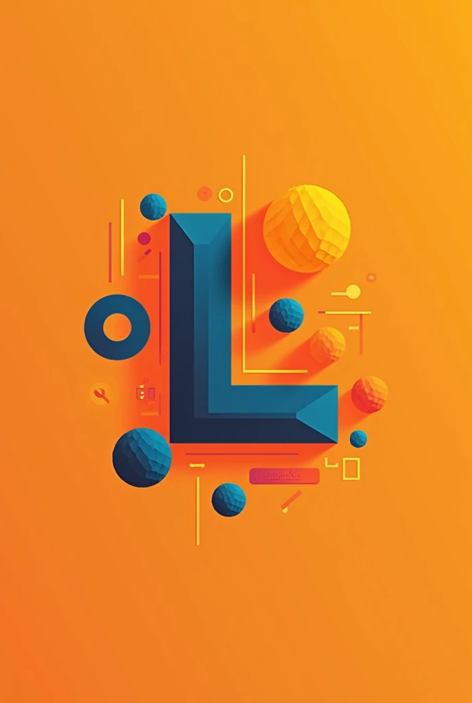 Create a logo with the letter L with several things around it, with the main color orange.