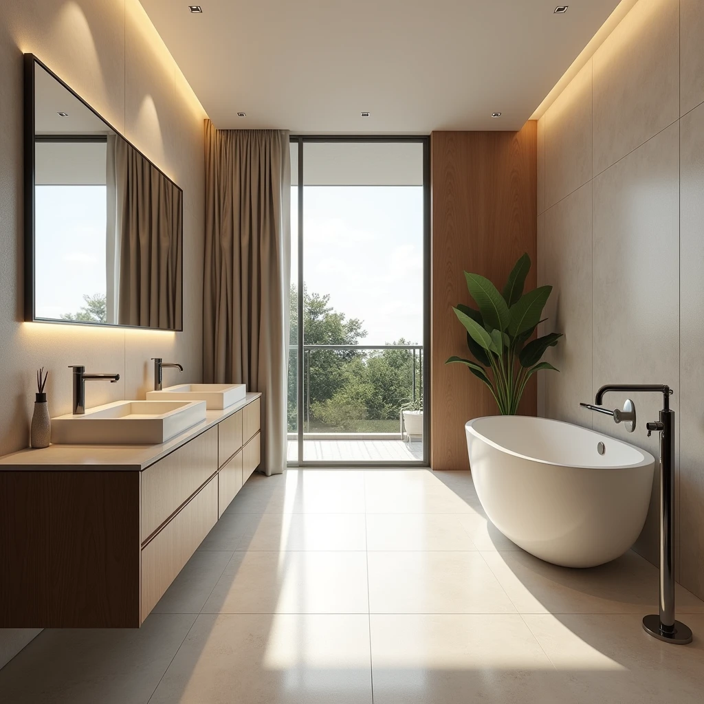 Interior design , couple's bathroom , contemporary in northeastern Brazil , ultra realisitic , ultra-realistic render , 4 K ,