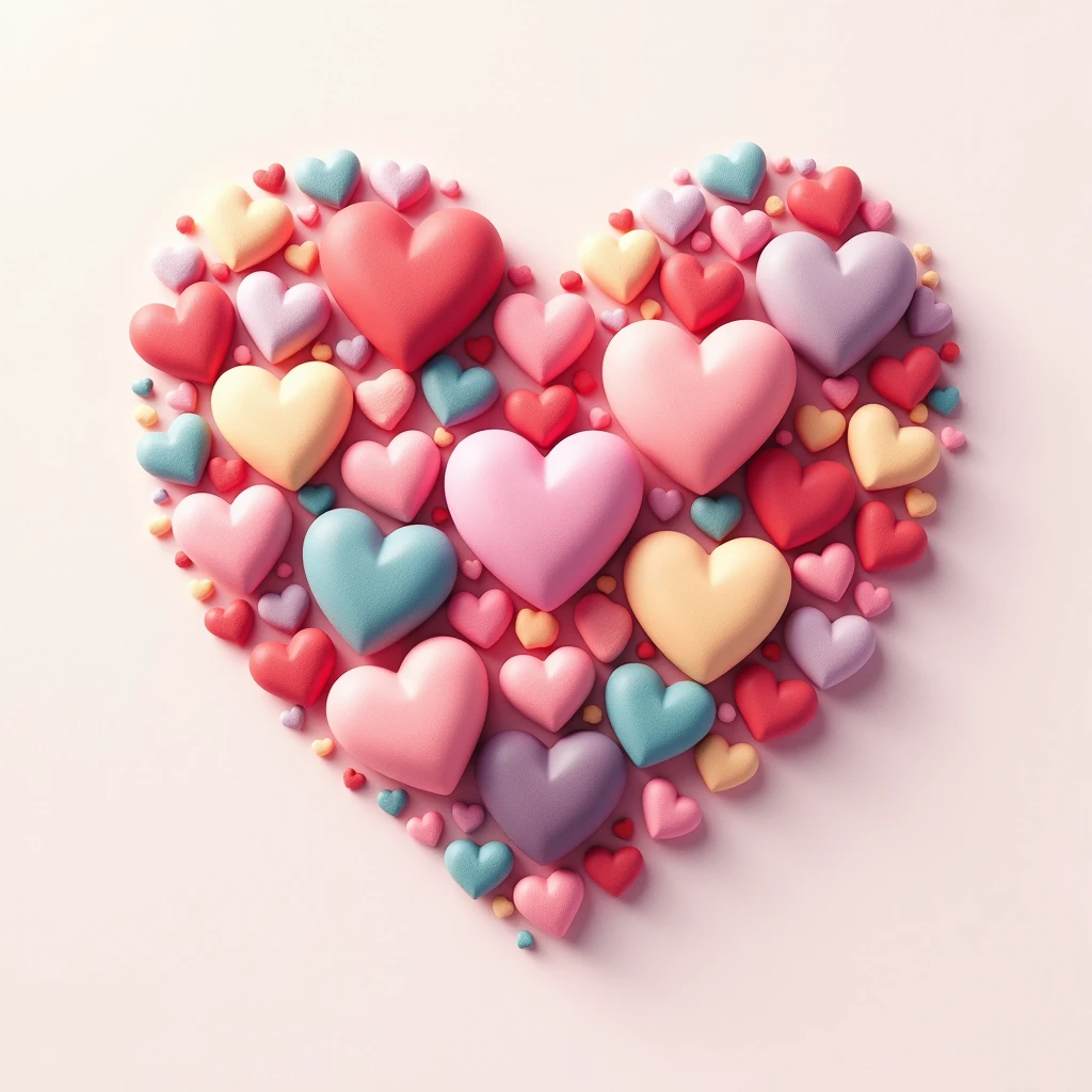 color々Colorful hearts of various sizes gather together in the shape of a heart.、淡いcolor合い、Illustration, Decorative art,