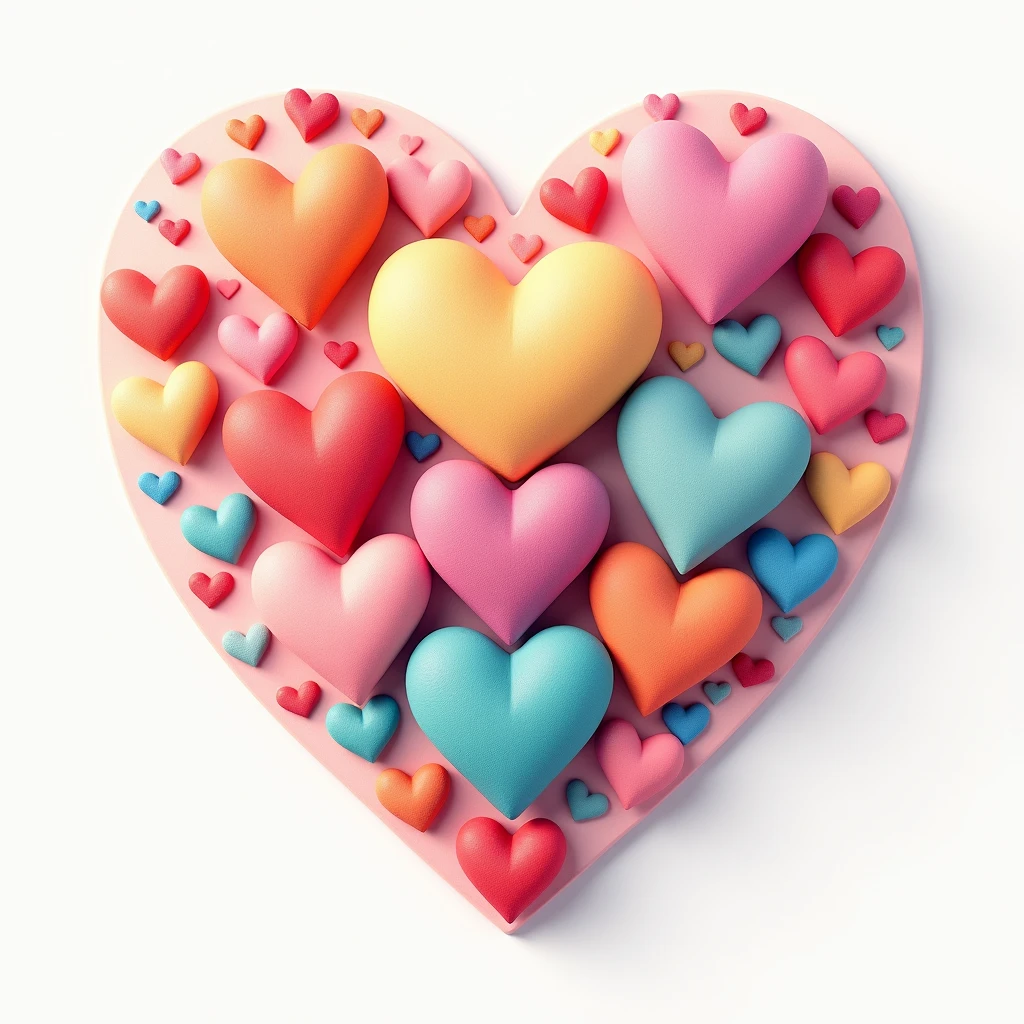 color々Colorful hearts of various sizes gather together in the shape of a heart.、淡いcolor合い、Illustration, Decorative art,