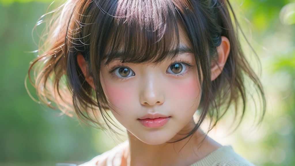 (Beautiful Japanese Women), Cute Face, (Deeply chiseled face:0.7), (freckles:0.6), Soft Light,Healthy white skin, shy, Bob, (Serious face), (Sparkling eyes), thin