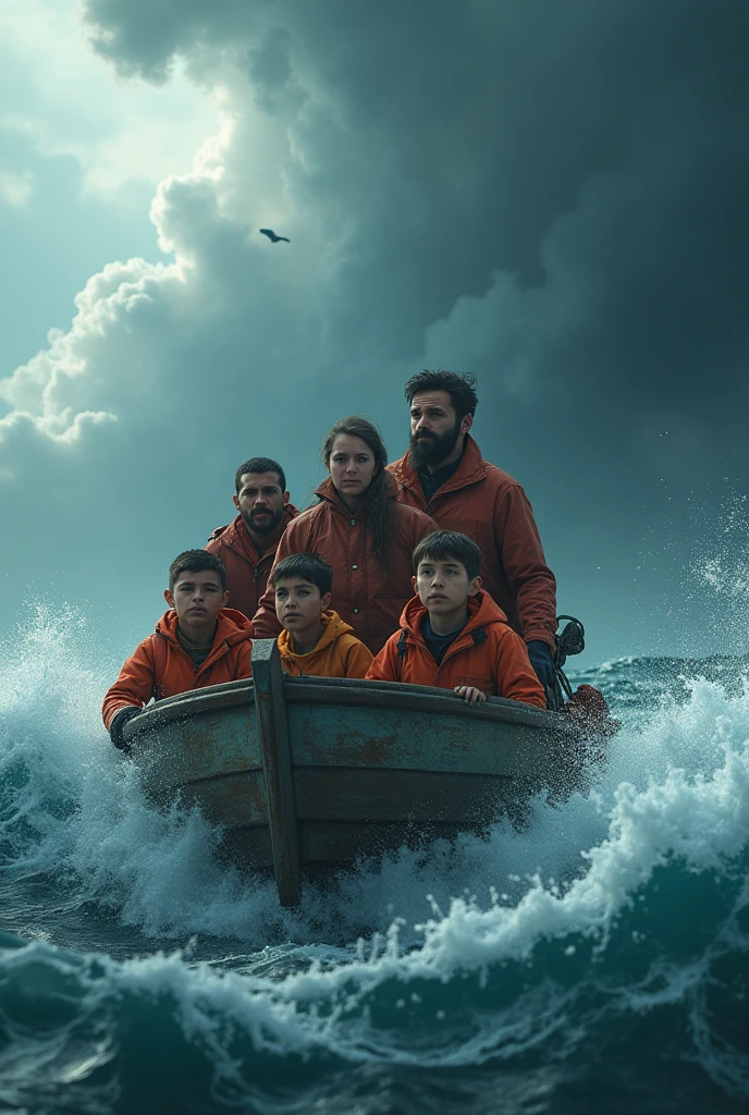 the human spirit and the ability to face danger and adversity with courage and determination. In the story, the 6 member with 2 children ,3 men and 1 women of the boat faces many challenges and dangers, including a massive storm and the possibility of sinking in the middle of the ocean.