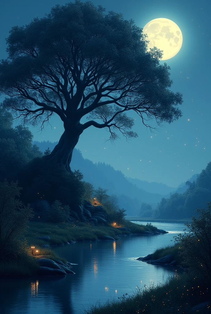 Tree moon river firefly
