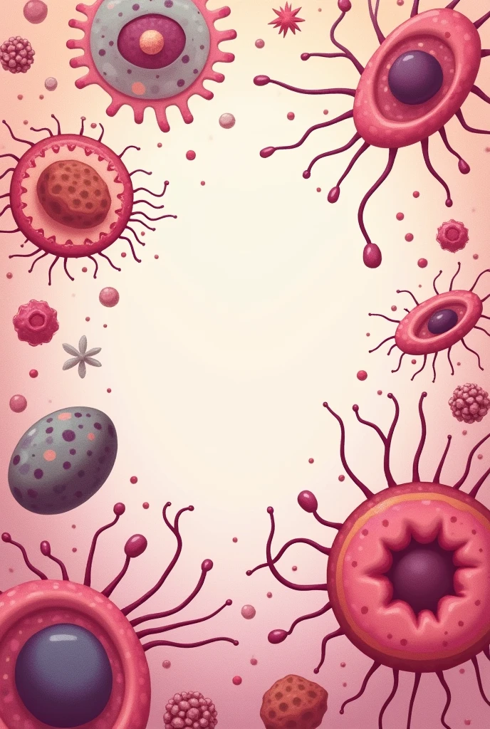 A simple, beautiful, cute, pink book cover for eukaryotic cells ,space for book name in the middle , hd , details, retro, biology 