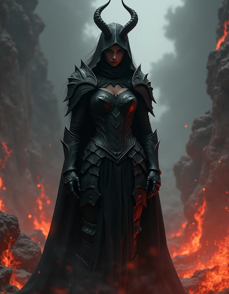 wall-paper, Woman in black armor, underworld, dark, demonic, fire, 