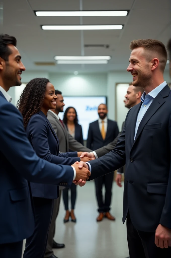 A friendly, professional image of a handshake or a group of diverse people in a professional setting, symbolizing collaboration and support. This slide can also include a subtle branding element, such as a logo or company colors.