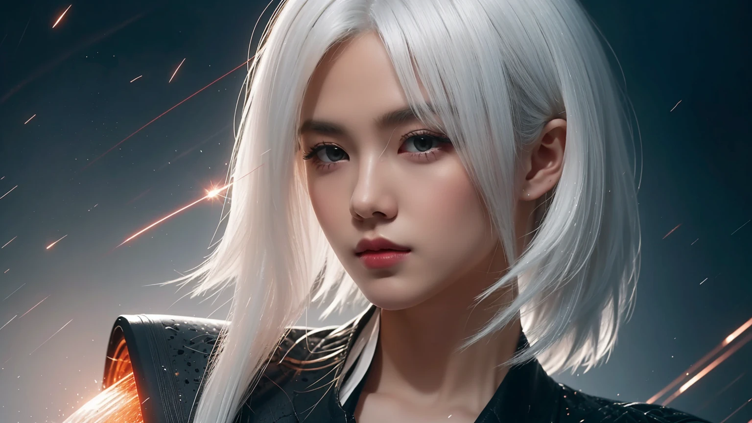 bailing_particles,bailing_lines,The light lines,Particles of light,A girl made of particles,High density of lines in the finger part,(White hair: 0,3),