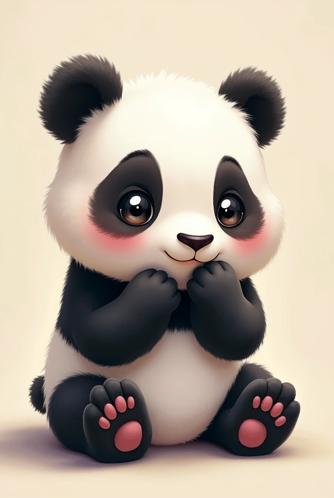 A artistic smart cute panda with simple background having shyness 
