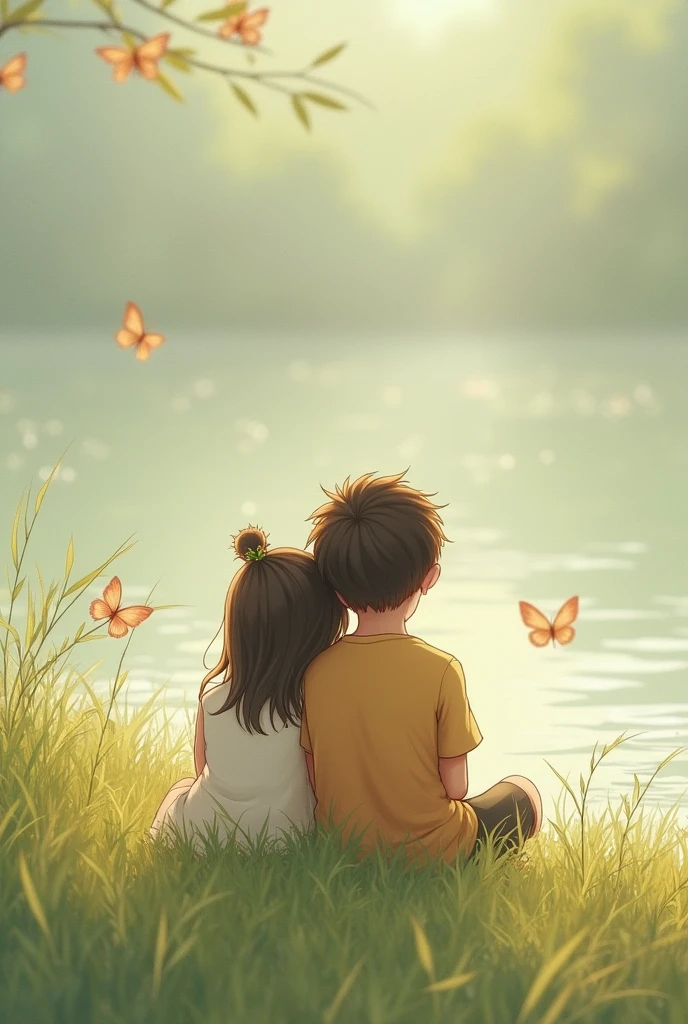 A girl was sitting with a boy,