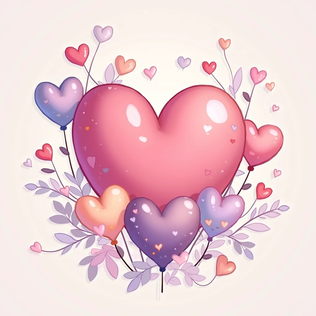 color々Heart of a different size、淡いcolor合い、Illustration, Decorative art, Anime Style, Digital Art,