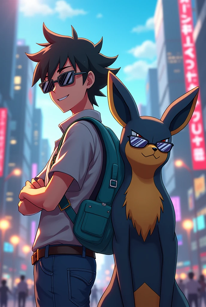 Pokemon Ash and lucario with cool shades