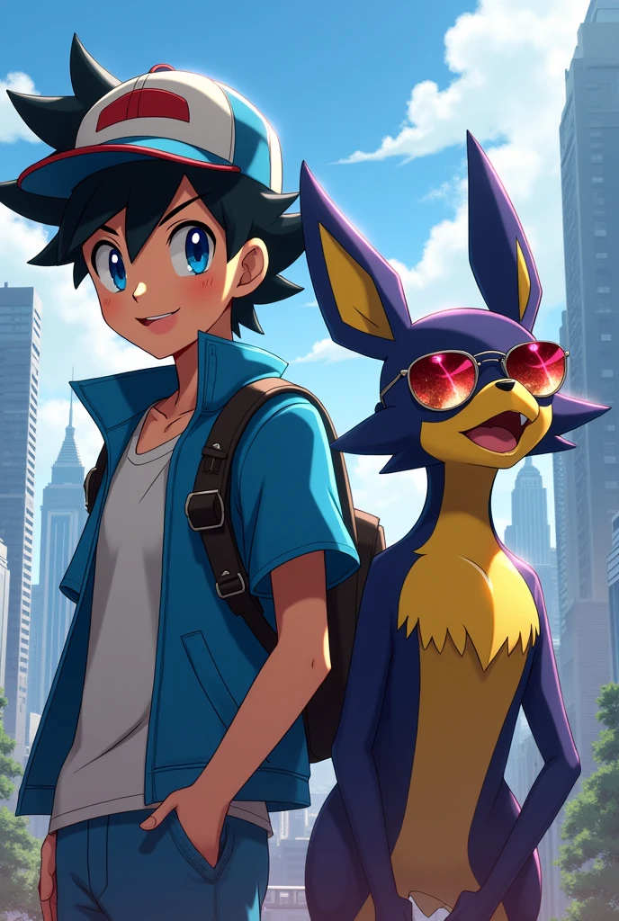  Pokemon Ash and lucario with cool shades