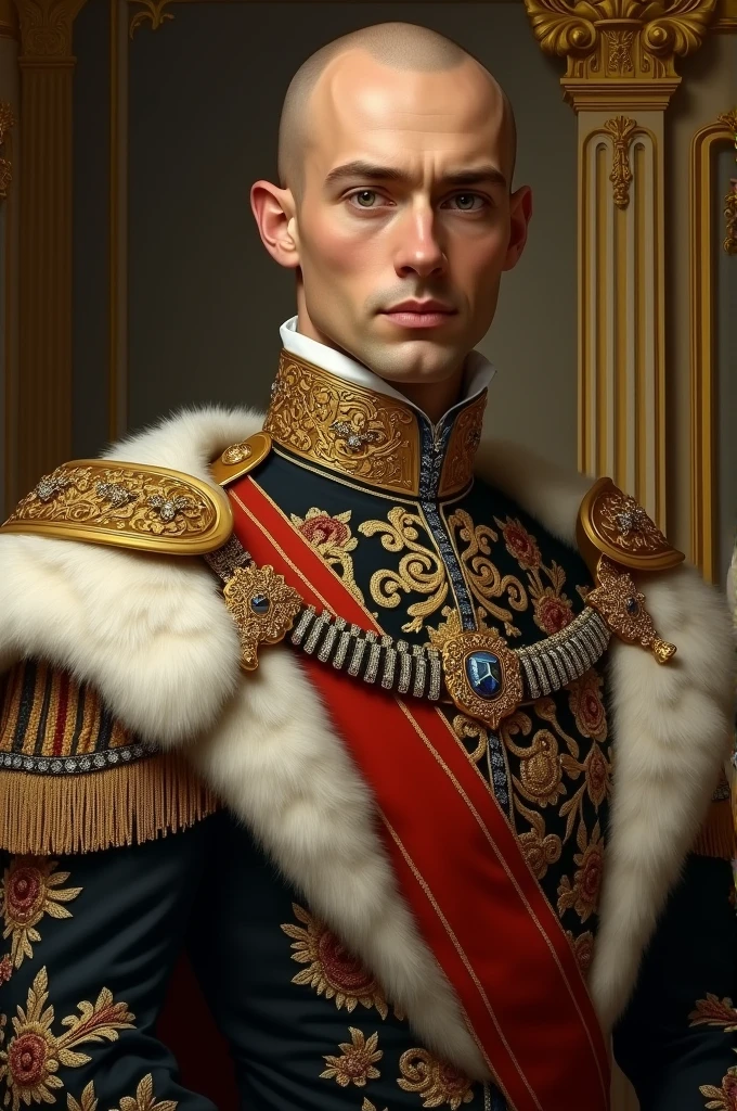 Young bald man as german emperor