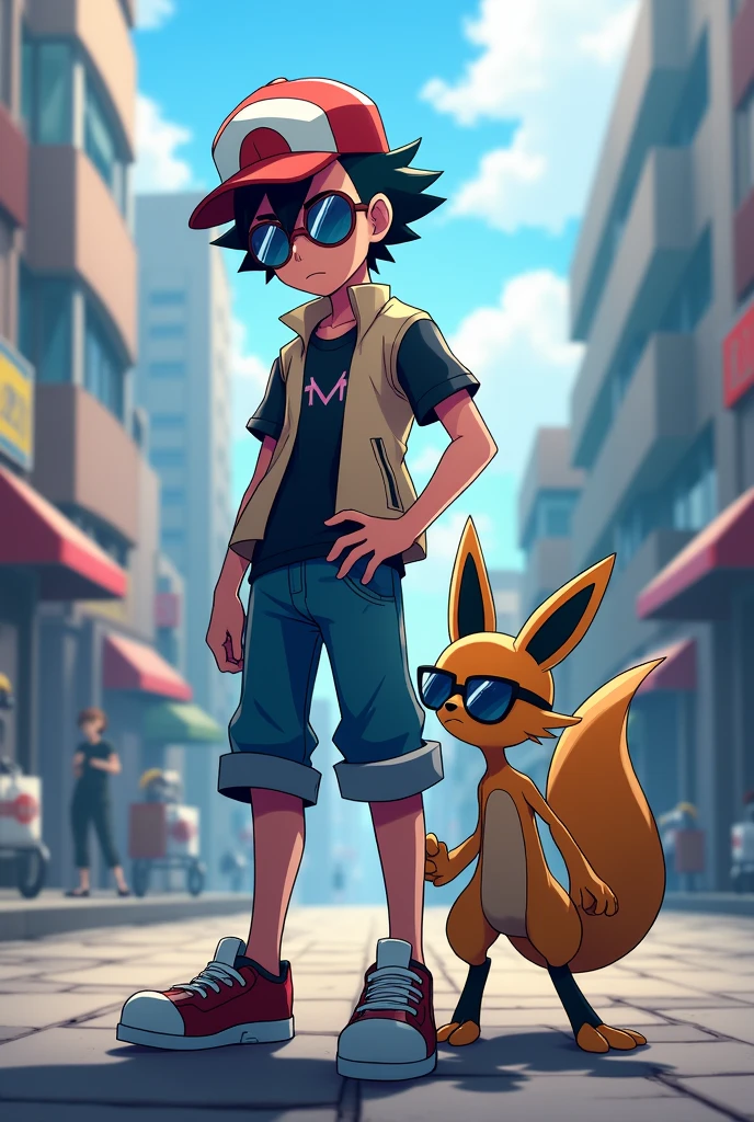 Ash and lucario with cool shades