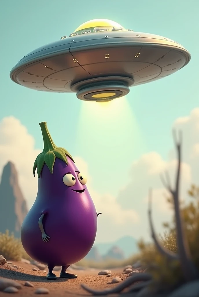 image consist of ufo and an eggplant