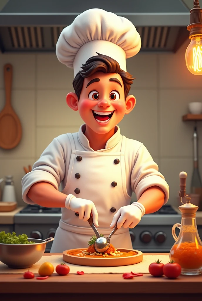 Beautiful animated chef wearing gloves and cap