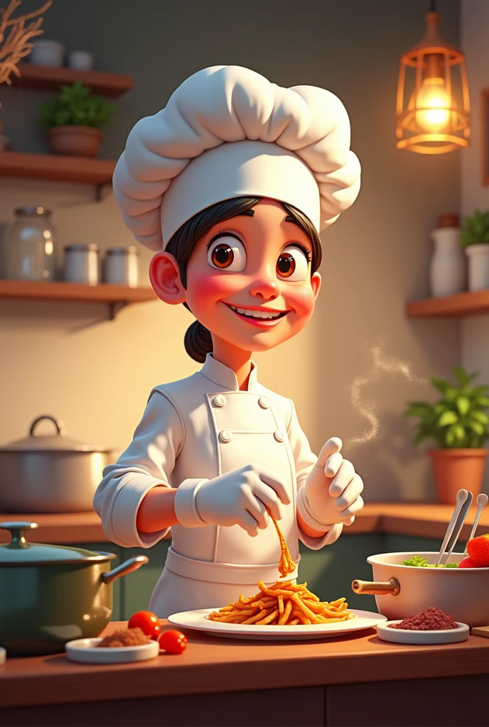 Beautiful animated chef wearing gloves and cap
