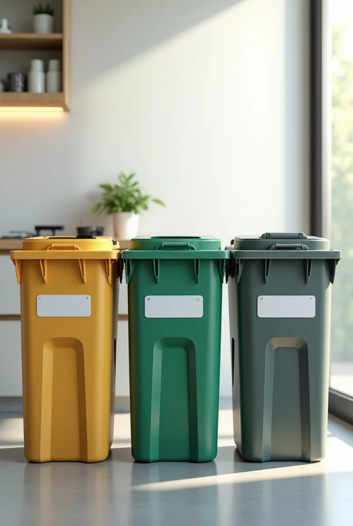 Generate a realistic image showing a separation of organic, inorganic and recyclable waste