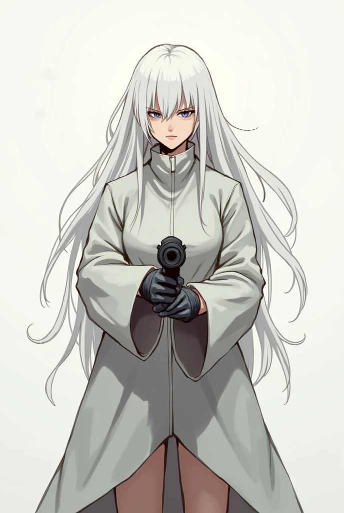 Gun White Long Hair Solo, Gaze, One girl, An illustration