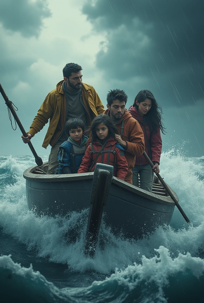 the 6 member with 2 children ,2 men and 2 women of the boat faces many challenges and dangers, including a massive storm and the possibility of sinking