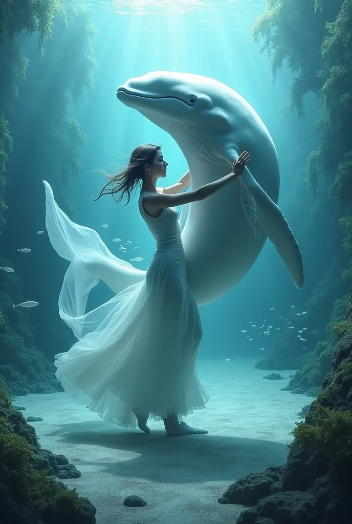 A white whale dancing tango  