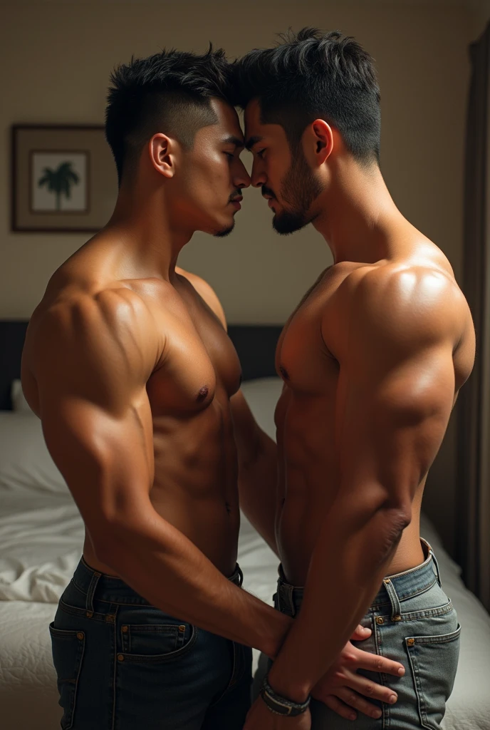 Bedroom，Sexual activity between men, Two men in their 20s, Male college student, Chinese, Japanese，Mexican, Detailed Background，Macho Men, Big penis, Completely naked，insufficient々Very handsome looks，Extra-large muscles，Pectoral muscles too big，Large waist round，Detailed Background，Sunburned skin, Have sunburn marks，pubic hair,   Highest quality, masterpiece，（Muscular：1.5），（obesity：1.5），（Gray Hair：1.5 ），（Grey fur：1.5），（Wrinkles on the skin：1.5），（Skin luster：0.5）