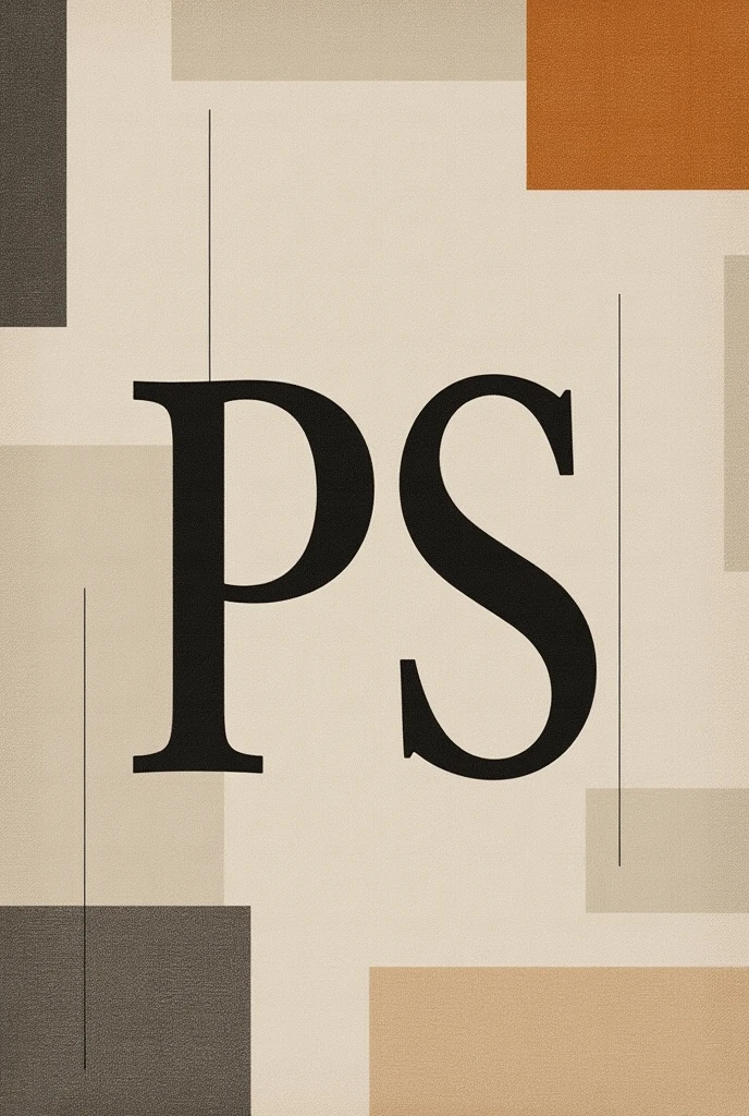 Minimalist PS letter on textile patchwork background