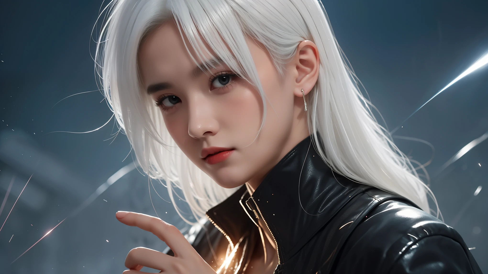 bailing_particles,bailing_lines,The light lines,Particles of light,A girl made of particles,High density of lines in the finger part,(White hair: 0,3),