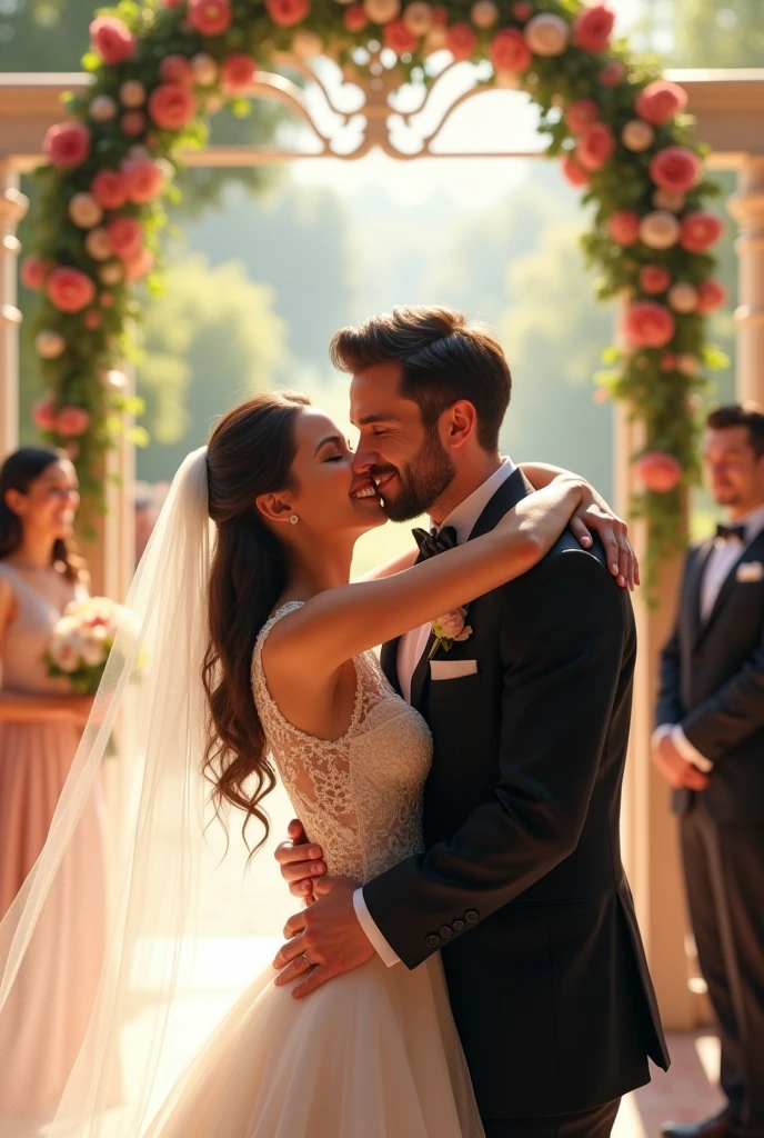 A happy and joyful newlywed couple at a wedding