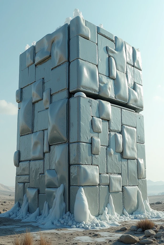 Makes a giant refrigerator out of garbage squares with ice on top