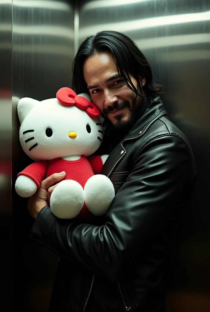 John wick with hello kitty on elevator john wick holding kitty and smiling on the camera