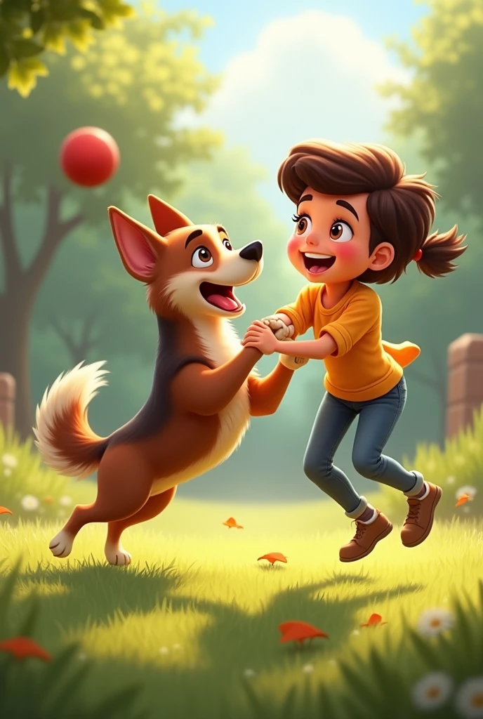 Dog playing with its owner 