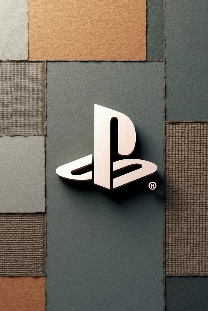 Minimalist PS letter with relief on a patchwork fabric background