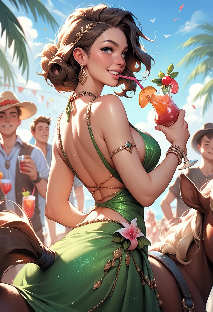 
a female centaur going to cocktail party,