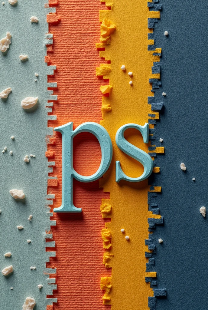 Sustainable clothing brand logo "ps" with simple raised letter,with textile patchwork background