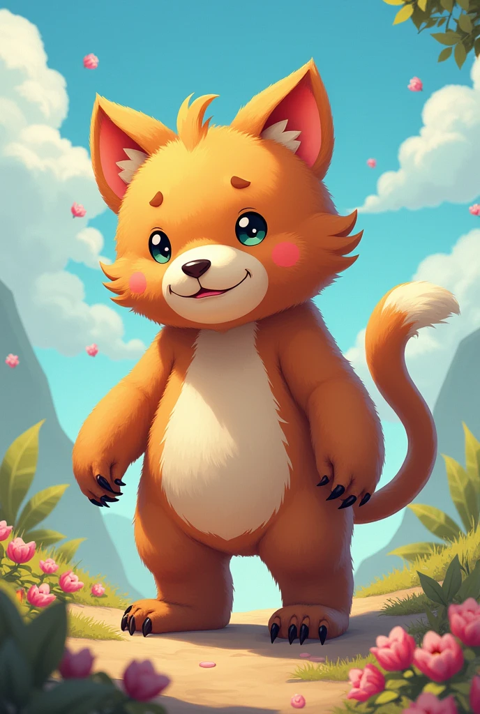 Create an imaginary friend with a bear body, cat ears, cat&#39;s tail, kuromi head, dog legs and bear arms