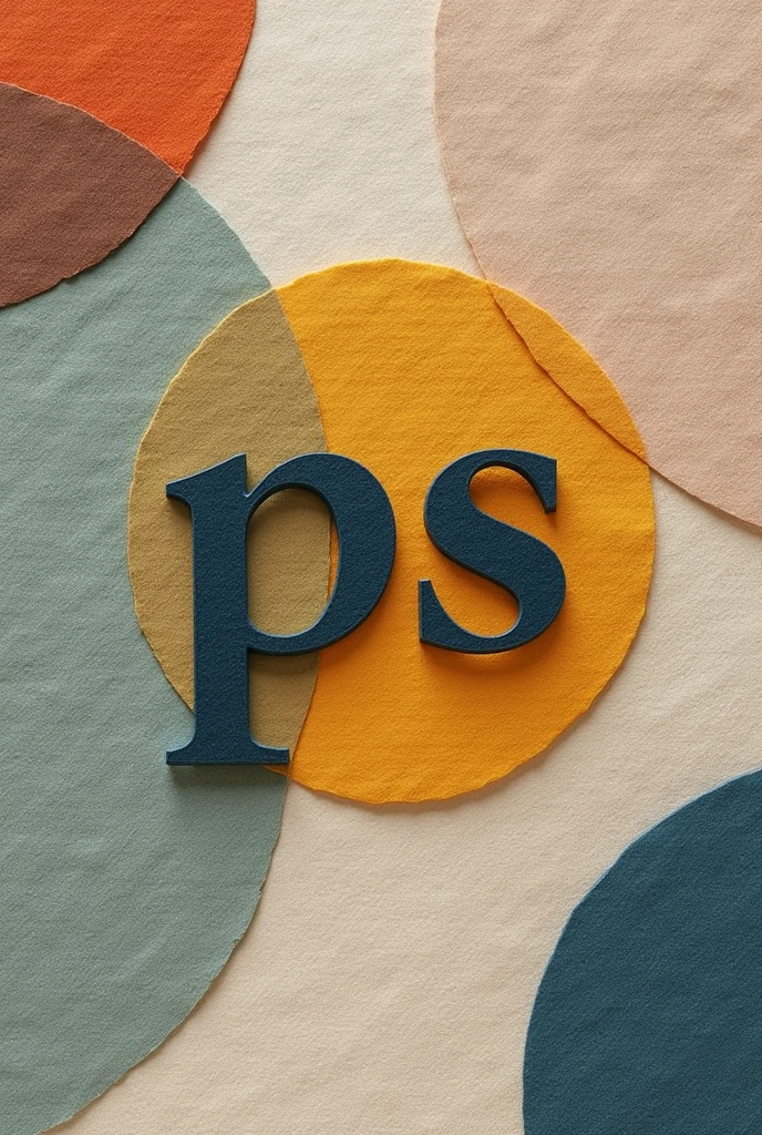Sustainable clothing brand logo "ps" with simple raised letter,with textile patchwork background