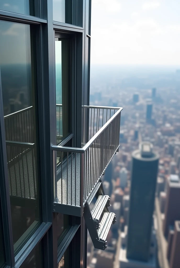 A window railing which detaches itself from the top and converts into ladder 