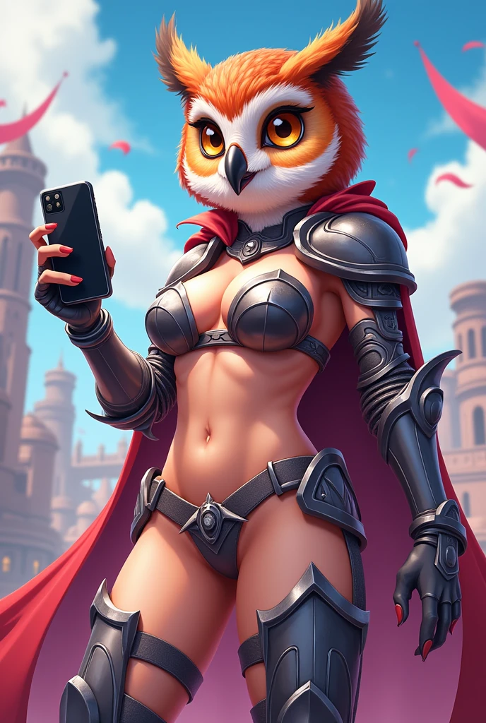 Knight Owl with big boobs in bikini playing video game in mobile for YouTube profile picture